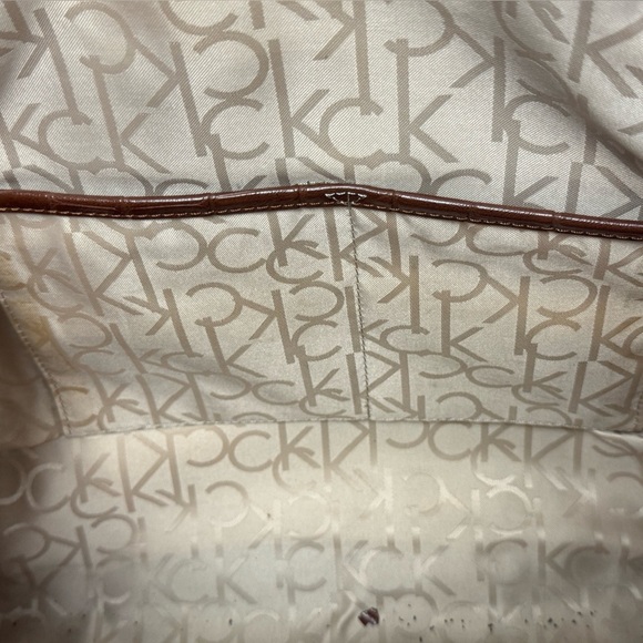 Calvin Klein Dark Brown Leather Monogram Tote Purse RN 54163 - Good Condition - Picture 13 of 15